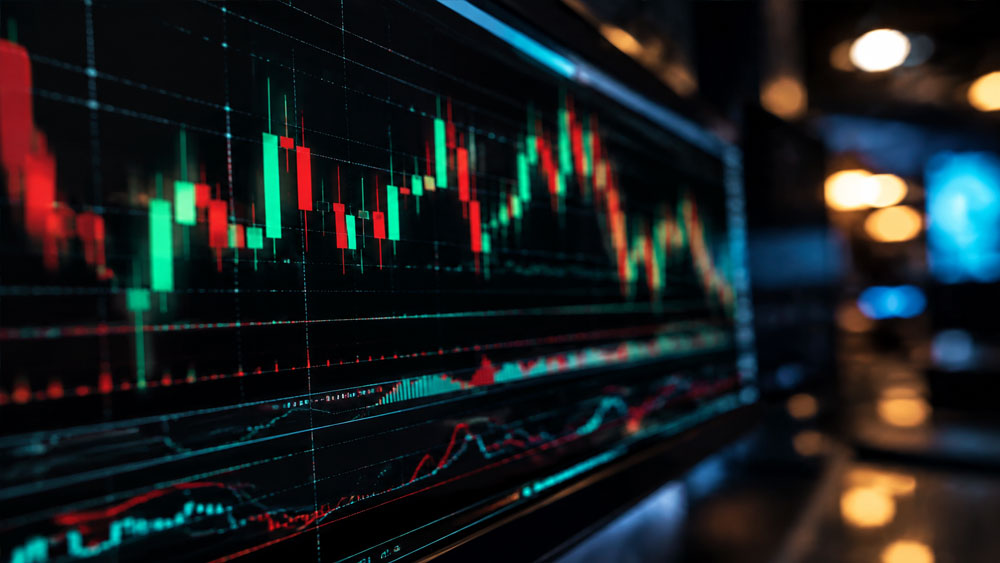 تحلیل تکنیکال نمودار قیمت ارز دیجیتال روی مانیتور با تمرکز بر خطوط حمایت و مقاومت