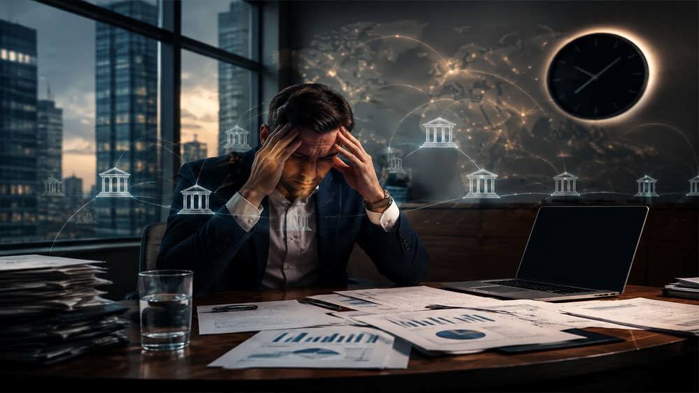 مقایسه نمادین فرآیند پیچیده و کند بانکداری سنتی با سرعت پردازش دیجیتال