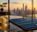 نمایی لوکس و مدرن از تلفیق نماد دارایی دیجیتال بیت‌کوین و معماری مالی وال‌استریت