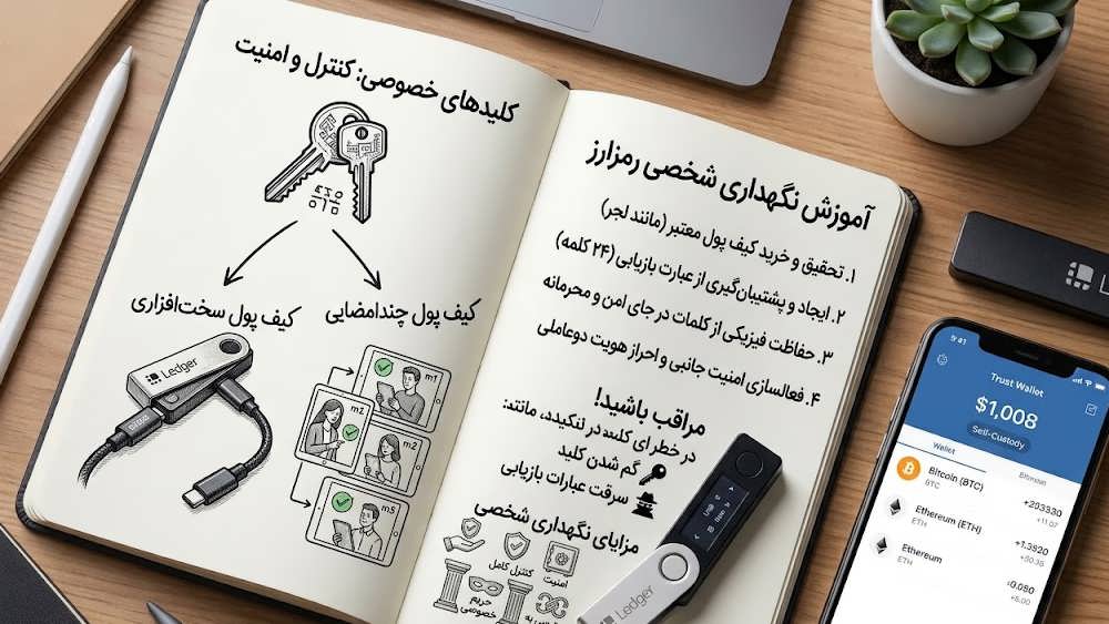 اینفوگرافیک انواع کیف پول ارز دیجیتال و مراحل امنیت Self-Custody برای کاربران ایرانی