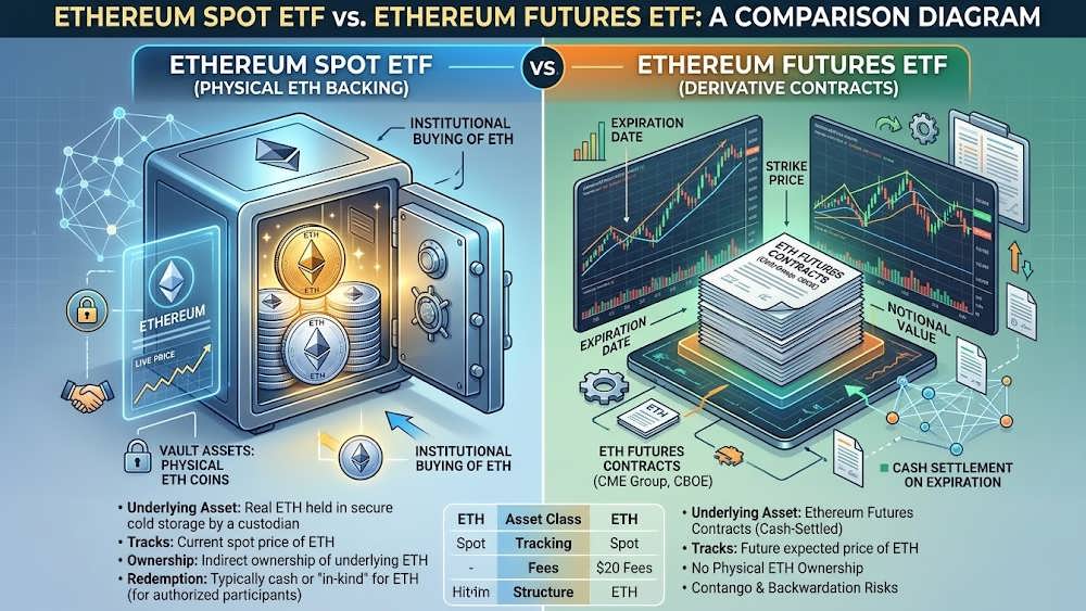 جدول مقایسه ETF اسپات اتریوم با ETF آتی و ابزارهای اهرم دار