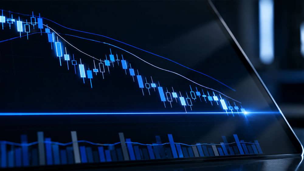 نمودار تکنیکال قیمت ارز دیجیتال در حال شکست سطح حمایت، نمایش بصری تحلیل تکنیکال.